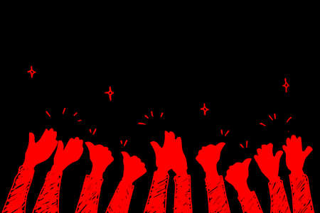 hand drawn of hands clapping ovation. applause, thumbs up gesture on doodle style , vector illustrationのイラスト素材