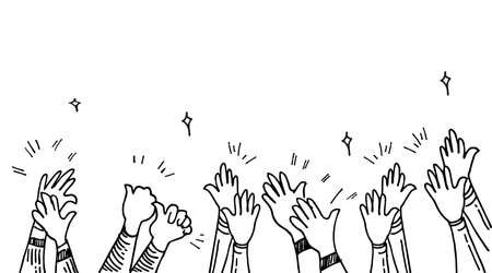 doodle hands up,Hands clapping. applause gestures. congratulation business. vector illustrationのイラスト素材