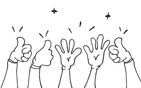 hand drawn of hands clapping ovation. applause, thumbs up gesture on doodle style , vector illustrationのイラスト素材