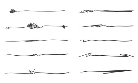 Set of hand drawn lines. Doodle design element with underline, scribble, swashes, swoops. swirl. vector illustrationのイラスト素材
