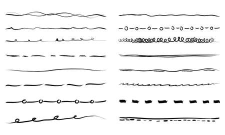 Doodle set of Hand Drawn Text Dividers, artistic pen brushes, Borders, Lines and laurels design elements. Vector illustrationのイラスト素材