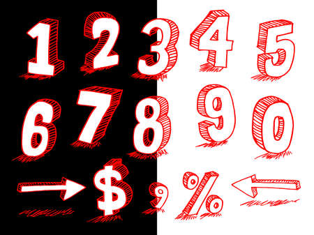 Hand-drawn 3D numbers. the doodle numbers for children's themes
