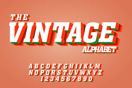 Vintage 3d fonts, alphabet letters and numbers. Text font effects for alphabet design titlesのイラスト素材