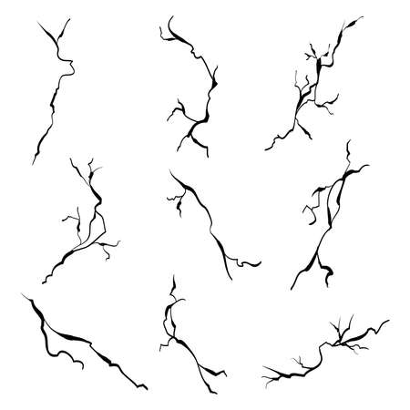 hand drawn cracked wall, ground, glass, egg. doodle break set. vector illustrationのイラスト素材