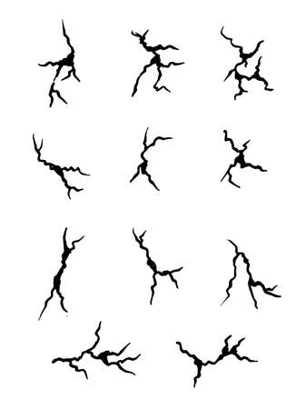 hand drawn cracked wall, ground, glass, egg. doodle break set. vector illustrationのイラスト素材