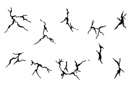 hand drawn cracked wall, ground, glass, egg. doodle break set. vector illustrationのイラスト素材