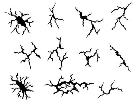 hand drawn cracked wall, ground, glass, egg. doodle break set. vector illustrationのイラスト素材