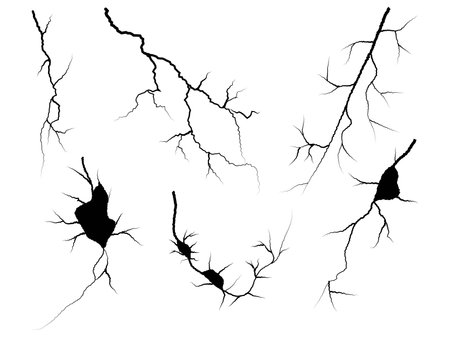 hand drawn cracked glass, wall, ground. lightning storm effect. doodle break set. vector illustrationのイラスト素材