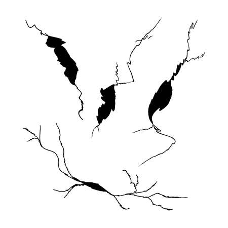 hand drawn cracked wall, ground, glass, egg. doodle break set. vector illustrationのイラスト素材