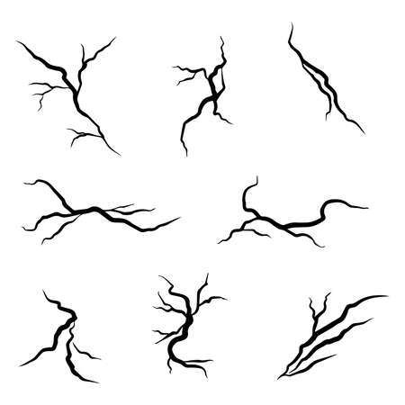 hand drawn cracked wall, ground, glass, egg. doodle break set. vector illustrationのイラスト素材