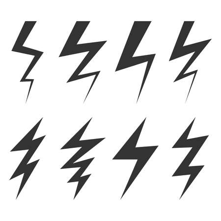 Set of electric lightning, thunder bolt in doodle style. isolated on white background. vector illustrationのイラスト素材