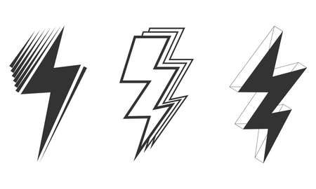 Set of icon electric lightning bolt, thunder bolt in doodle style. isolated on white background. vector illustrationのイラスト素材