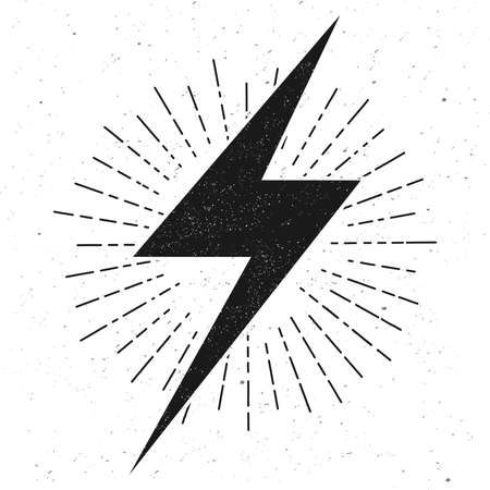 Thunder bolt and Lighting bolt Flash with sunburst. vintage style. isolated on white background. vector illustrationのイラスト素材