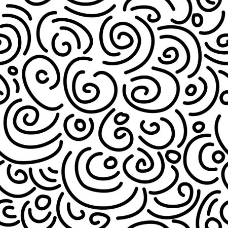 doodle abstract background seamless pattern. hand drawn various line shapes. isolated on black and white background. vector illustrationのイラスト素材