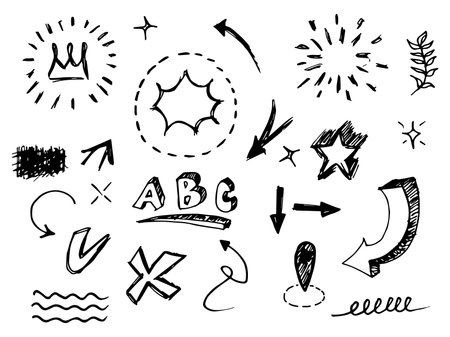 hand drawn set of doodle design element.  use for concept design. vector illustrationのイラスト素材