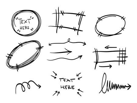 hand drawn set of abstract doodle elements. use for concept design. isolated on white background. vector illustrationのイラスト素材