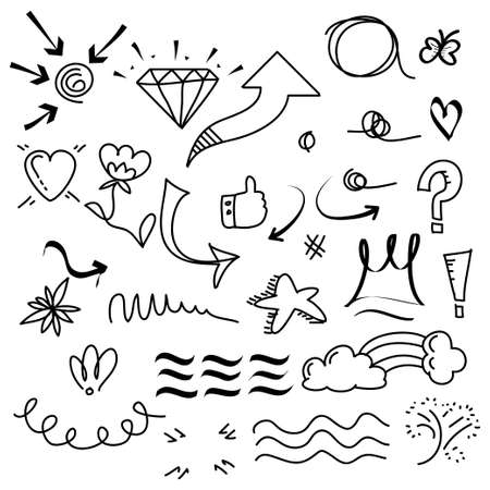 hand drawn set of abstract doodle elements. use for concept design. isolated on white background. vector illustrationのイラスト素材