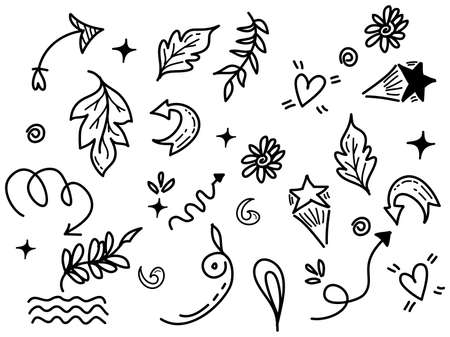 hand drawn set of abstract doodle elements. use for concept design. isolated on white background. vector illustrationのイラスト素材