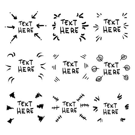 Vector hand drawn collection of design  elements for emphasis text in comic styleのイラスト素材