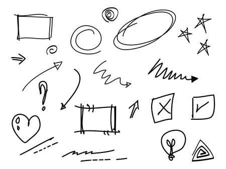 hand drawn set of abstract doodle elements. use for concept design. isolated on white background. vector illustrationのイラスト素材