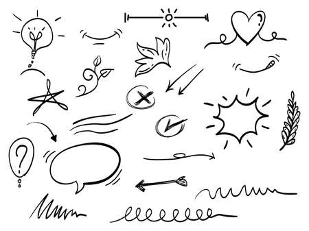 hand drawn set of abstract doodle elements. use for concept design. isolated on white background. vector illustrationのイラスト素材
