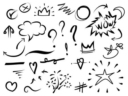 hand drawn set of abstract doodle elements. use for concept design. isolated on white background. vector illustrationのイラスト素材