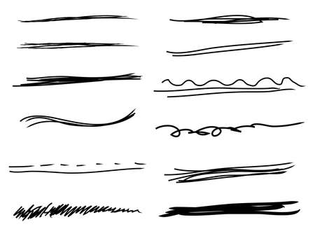 Hand drawn set of underline, curly swishes, swashes, swoops. swirl, signature. Highlight text elements. doodle vector illustrationのイラスト素材