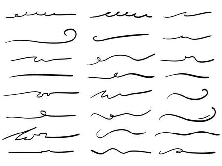 Hand drawn set of underline, curly swishes, swashes, swoops. swirl. Highlight text elements. vector illustrationのイラスト素材
