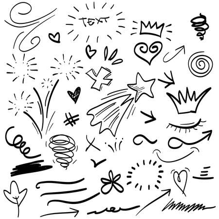 hand drawn set abstract doodle element, for concept design. isolated on white background. vector illustrationのイラスト素材