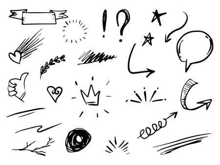 hand drawn set of abstract doodle elements. use for concept design. isolated on white background. vector illustrationのイラスト素材
