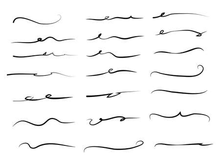 Hand drawn set of underline, curly swishes, swashes, swoops. swirl. Highlight text elements. vector illustrationのイラスト素材