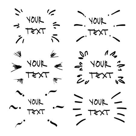 Vector hand drawn collection of design  elements for emphasis text in comic styleのイラスト素材