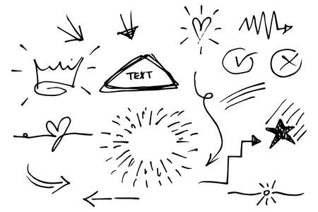 Vector hand drawn collection of design element. black on white use for concept designのイラスト素材