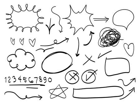 hand drawn set of abstract comic doodle elements. use for concept design. isolated on white background. vector illustrationのイラスト素材