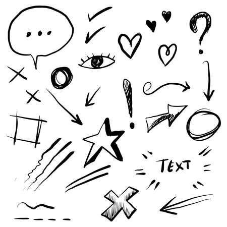 hand drawn set of abstract doodle elements. use for concept design. isolated on white background. vector illustrationのイラスト素材