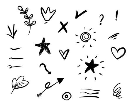 Hand drawn set doodle elements for concept design isolated on white background. Infographic elements. vector illustrationのイラスト素材