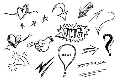 Vector hand drawn collection of design element. black on white use for concept designのイラスト素材