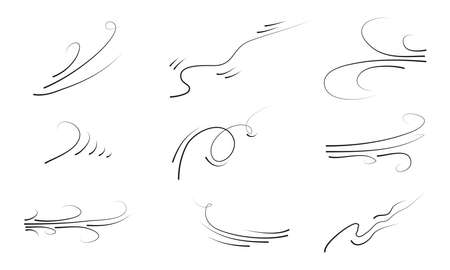 hand drawn set wind doodle blow, gust design isolated on white background.  illustration vector handrawn styleのイラスト素材