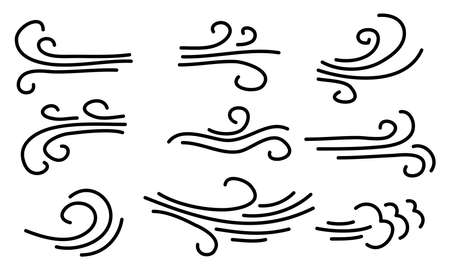 hand drawn set wind doodle blow, gust design isolated on white background.  illustration vector handrawn styleのイラスト素材