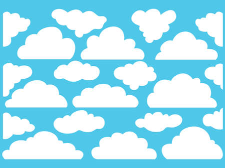 doodle Set of Cloud Icons in trendy flat design style. isolated on blue background. vector illustrationのイラスト素材