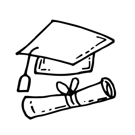 Hand drawn of graduation cap and diploma . sketch icon for infographic, concept design. website or app. vector sketch icon isolated on white backgroundのイラスト素材