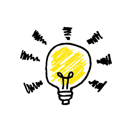 Doodle hand drawn light bulb icon with concept of idea. solution. isolated on white background. vector illustrationのイラスト素材