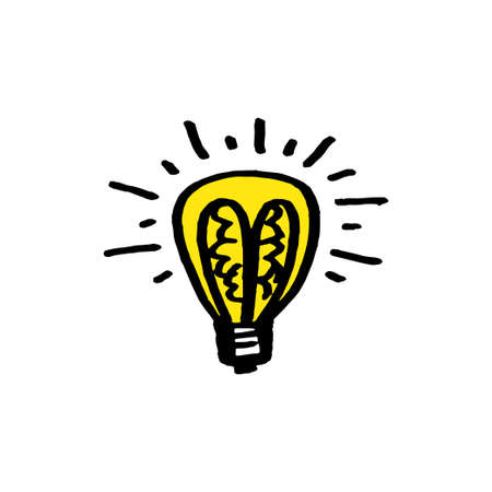 Doodle hand drawn light bulb icon with concept of idea. solution. isolated on white background. vector illustrationのイラスト素材