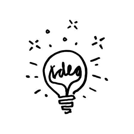 Doodle hand drawn light bulb icon with concept of idea. solution. isolated on white background. vector illustrationのイラスト素材
