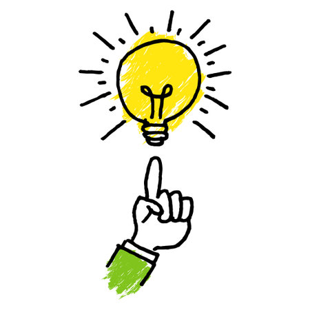 Doodle hand drawn light bulb icon with concept of idea. solution. isolated on white background. vector illustrationのイラスト素材