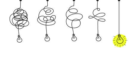 doodle lightbulbs idea icon. simplifying the complex, confusion clarity or path vector idea concept with lightbulbs. vector illustrationのイラスト素材