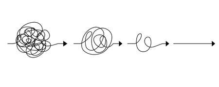 scribble line doodles. the concept of transition from complicated to simple, isolated on white background. vector illustrationsのイラスト素材