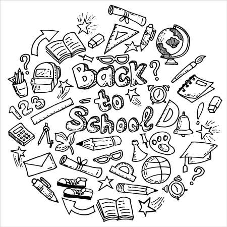 Hand drawn doodle back to school icon set. concept educationのイラスト素材
