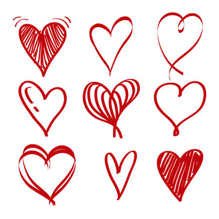 hand drawn love heart collection. Doodle hearts. isolated on white background. vector illustrationのイラスト素材