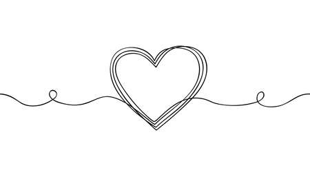 hand drawn of doodle heart with thin line, divider shape. repeated of outline Tangled grungy round scribble. Isolated on white background. Vector illustrationのイラスト素材